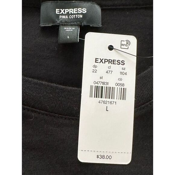 Express Women's Black Embroidered T-Shirt Size L Round Neck Short Sleeve - Picture 3 of 4